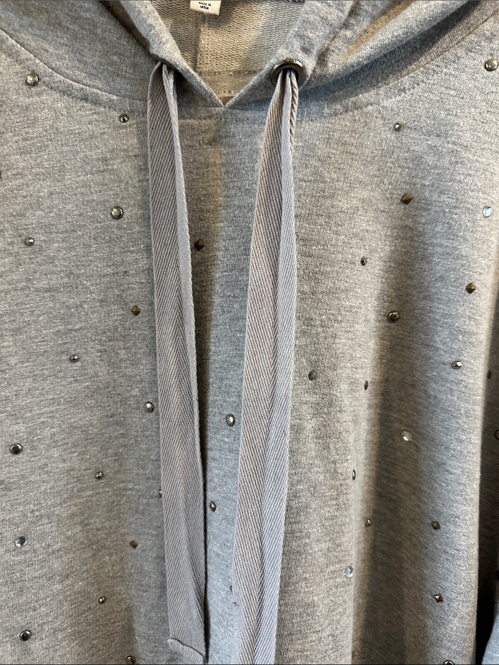 Pilcro Light Gray Ruffle-Hem Hoodie Sweater with Stud Accents Sz M - Picture 3 of 7